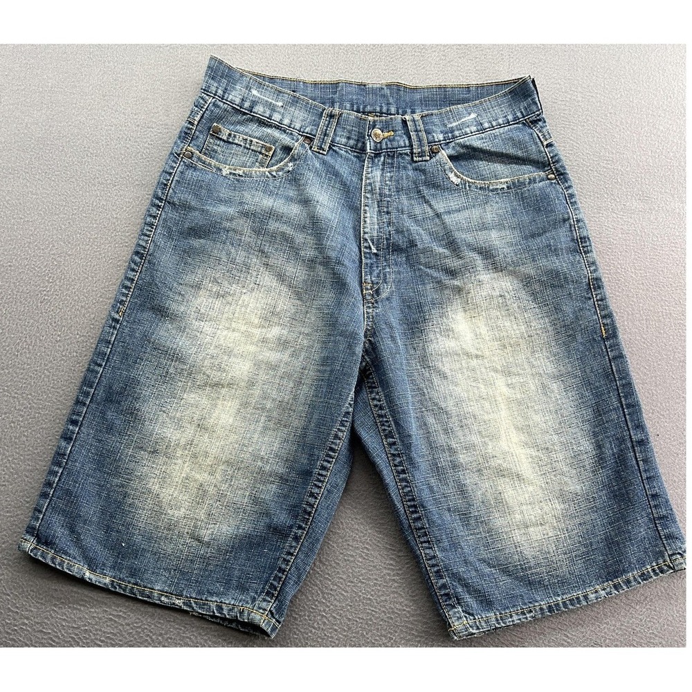 VTG Karl Kani Jean Shorts Mens 36 Jorts Blue Baggy Crosshatch Streetwear Y2K